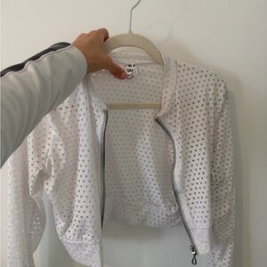 ☀️🏝️Stylish White Mesh Bomber Jacket